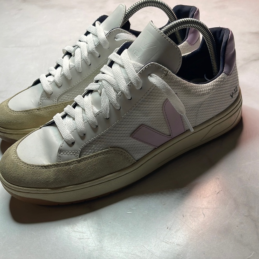 Veja Women’s V12 B-Mesh Sneakers White with Lavender Accents